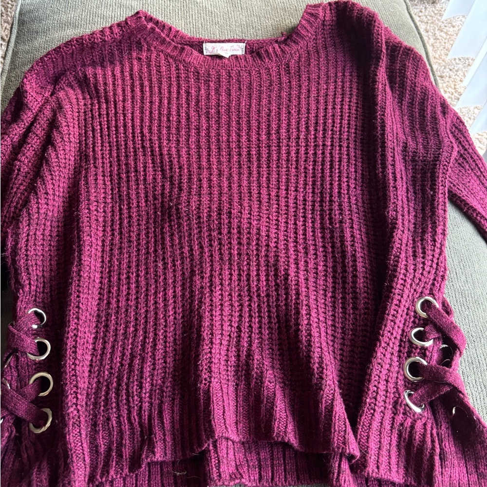 It's Our Time Maroon Sweater with Lace-Up Detail